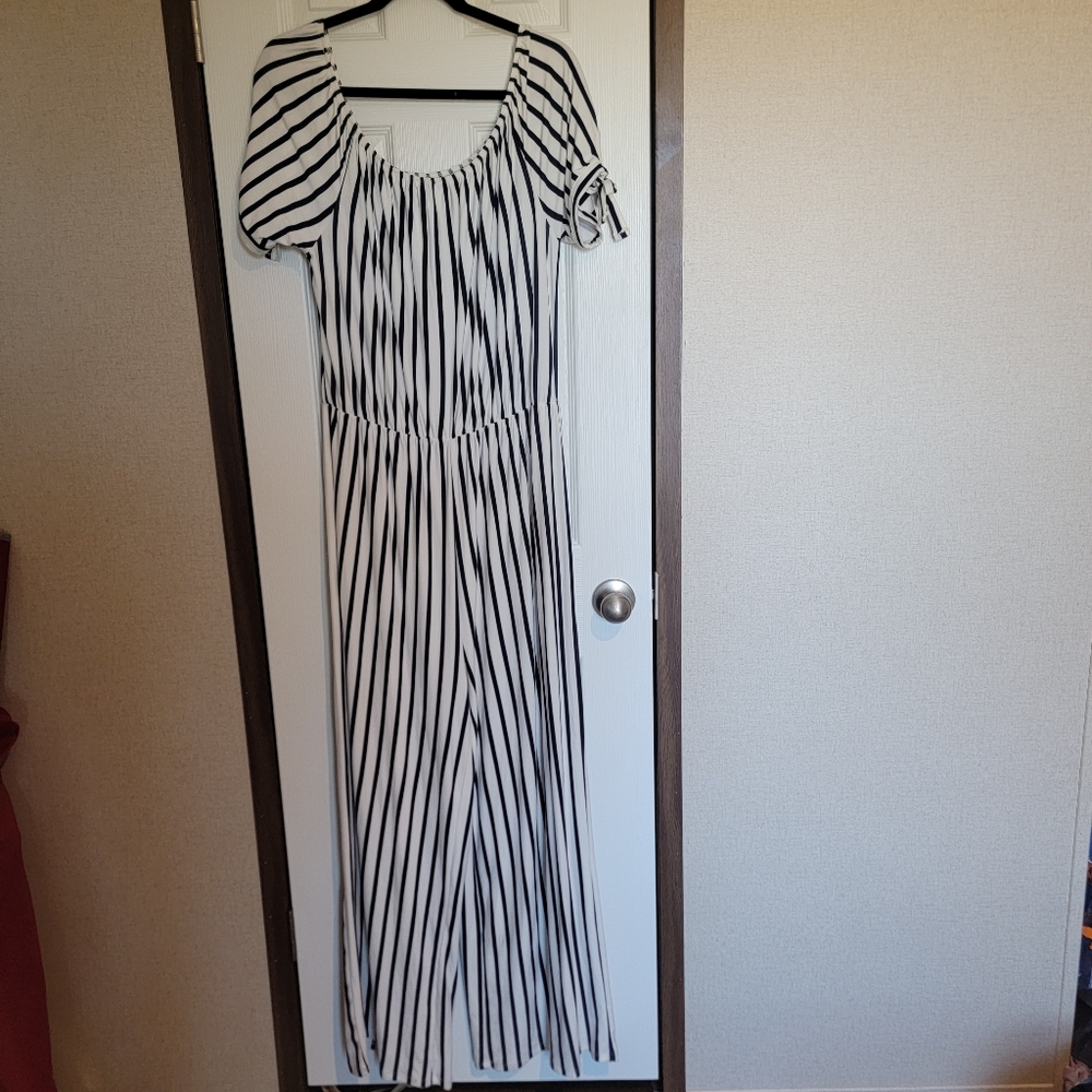 Vibe Black and White Striped Jumpsuit 2X